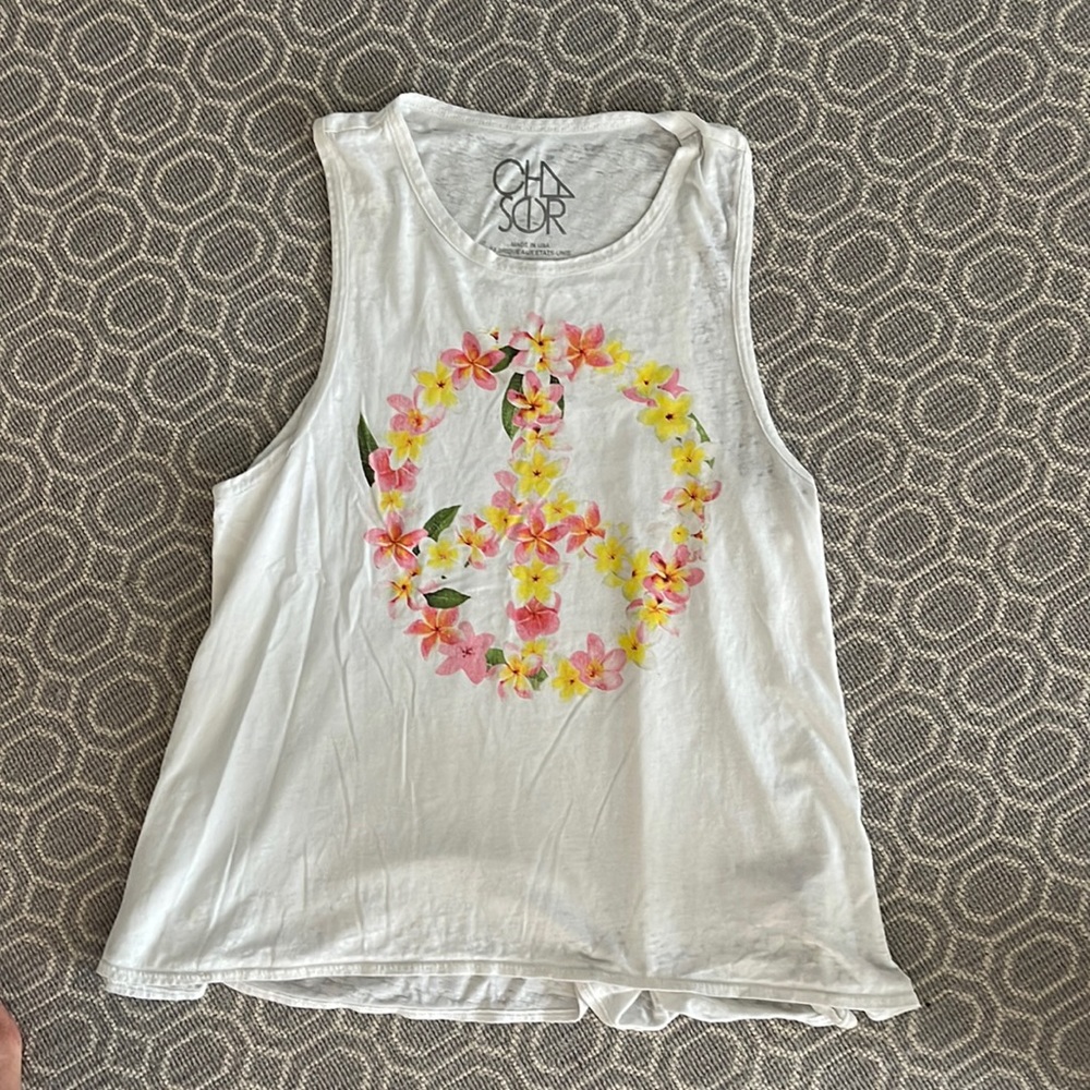 Chaser floral peace sign tank top - small